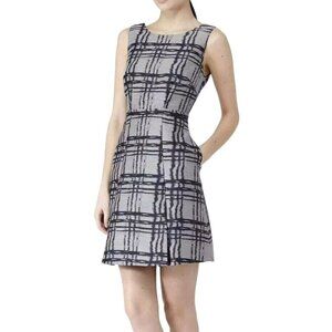 Reiss Size 8 Gray Navy Check Peron Sleeveless Round Neck Fit & Flare Mini Dress